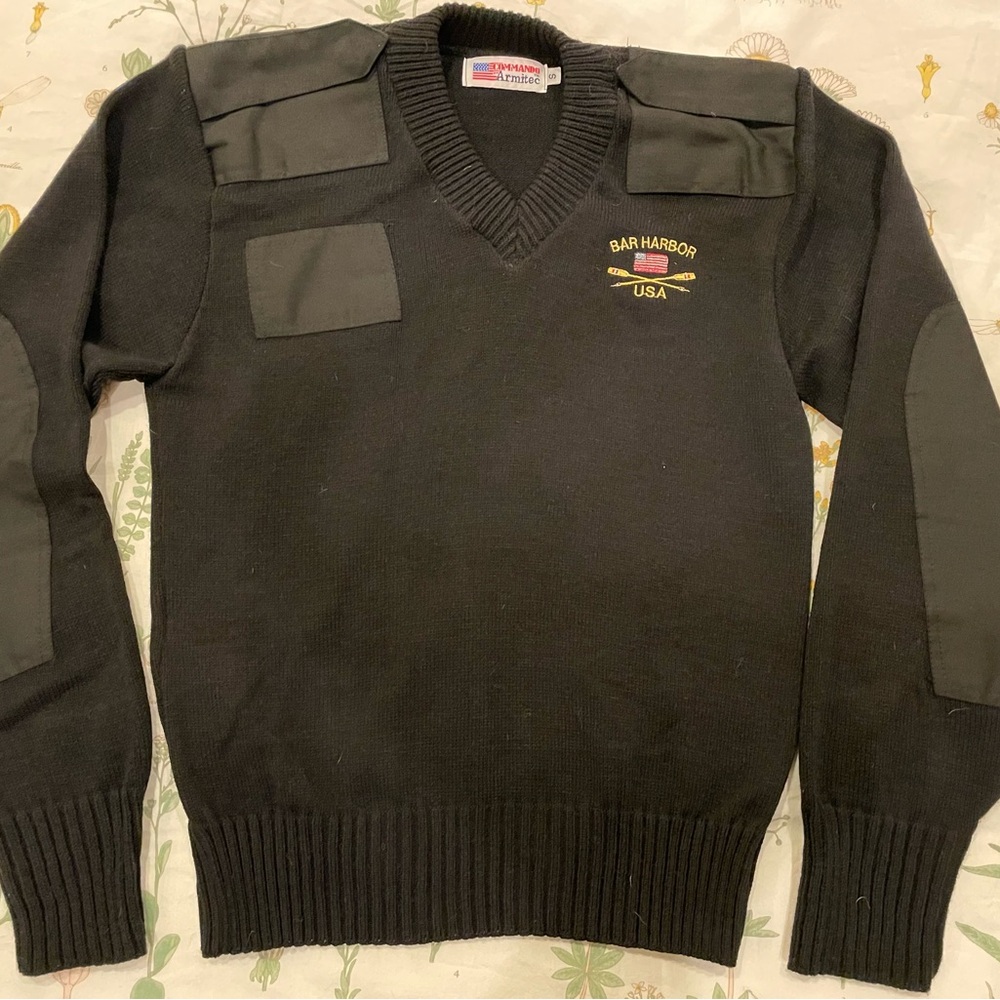 Black Military V-Neck Cotton Sweater
